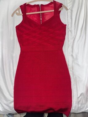 GUESS Red Woven Bandage Mini Dress